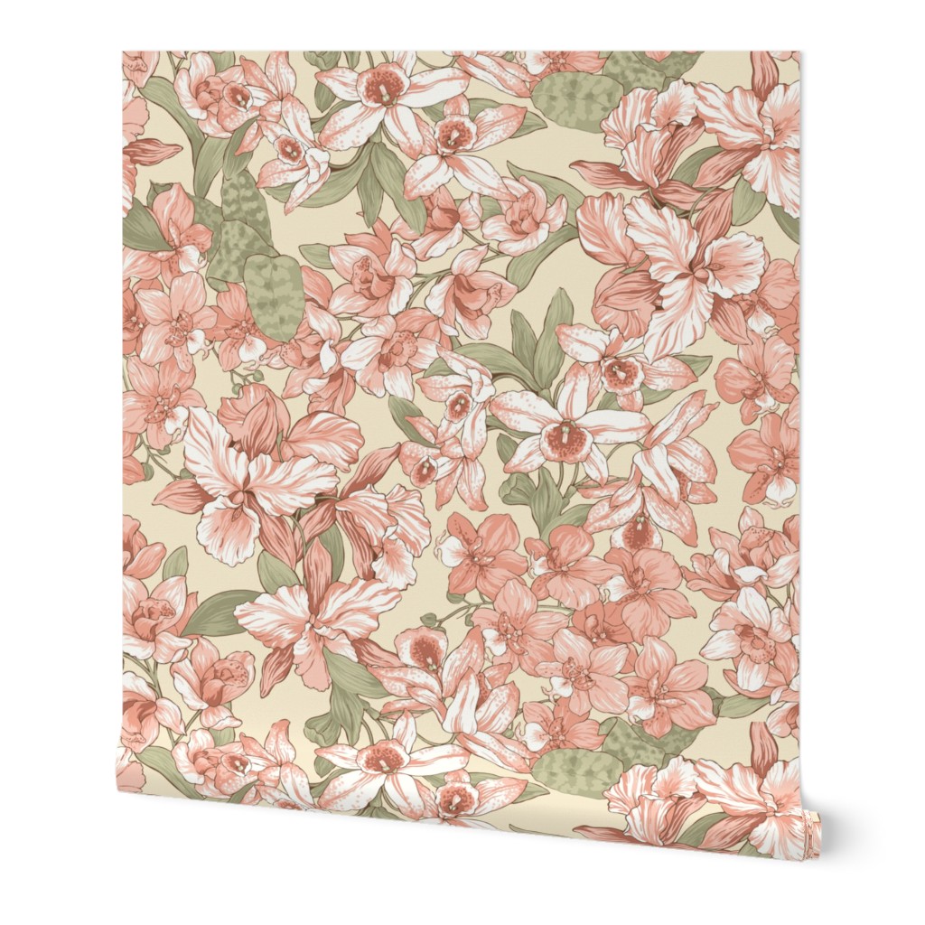 Orchid Floral Peach Cream Ivory