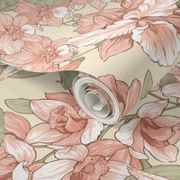 Orchid Floral Peach Cream Ivory