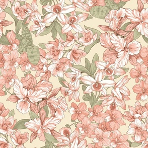 Orchid Floral Peach Cream Ivory