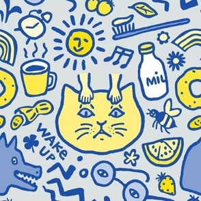Wake Up! Cat's Morning - Yellow & Blue