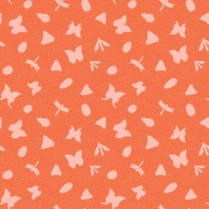 Insect Silhouettes Coral Pink on Dots