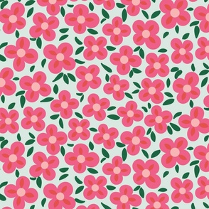 Large // Ditsy Pink flowers on mint