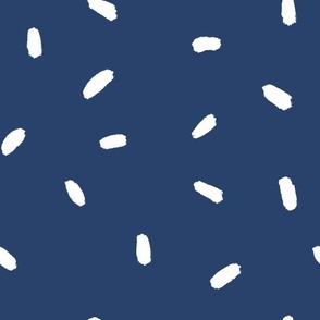 Abstract Minimalistic Hand-drawn White Brush Stroke Marks Scattered on Dark Blue Background in Modern Simple Aesthetic for Upholstery, Wallpaper, and Timeless Scandinavian Home Décor with Neutral Color Palette