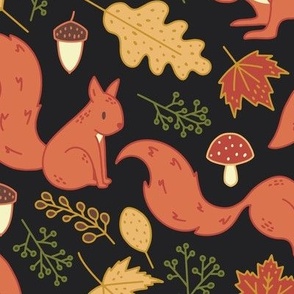 Large - Squirrel Autumn Leaves Pattern 