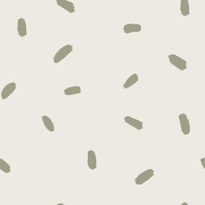 Abstract Minimalistic Hand-drawn Sage Green Brush Stroke Marks Scattered on Ecru Cream Background in Modern Simple Aesthetic for Upholstery, Wallpaper, and Timeless Scandinavian Home Décor with Neutral Color Palette