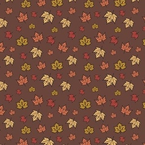 mini - Brown autumn leaves in fall colors: burnt orange, red and mustard yellow