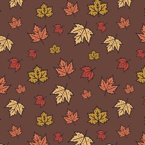 Small - Brown autumn leaves in fall colors: burnt orange, red and mustard yellow