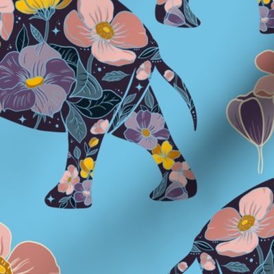 Floral Elephant Silhouette - Blue (large)