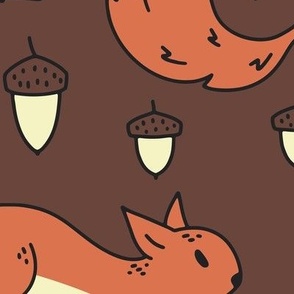 Jumbo - Cute squirrel pattern with acorns in orange and brown background