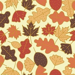 Medium - Autumn Leaves Illustrations in burnt orange, red, mustard yellow and brown