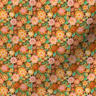 Micro Print Groovy Gilded Floral on Brown