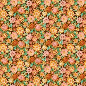 Micro Print Groovy Gilded Floral on Brown