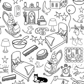 Large Scale Goodnight Moon Children's Classic Storybook Scenes in Black and White
