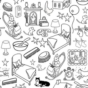 Medium Scale Goodnight Moon Children's Classic Storybook Scenes in Black and White