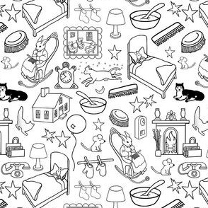 Small Scale Goodnight Moon Children's Classic Storybook Scenes in Black and White