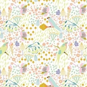 Tweet Spring: Whimsical Bird & Floral Fabric_small scale