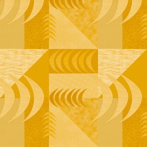 Minimalist textured Mid Century Modern geometric triangles, rectangles and crescents  yellow monochrome citrine, jonquil, mustard