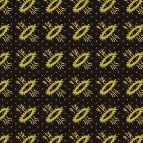 abstract yellow on black with red dots