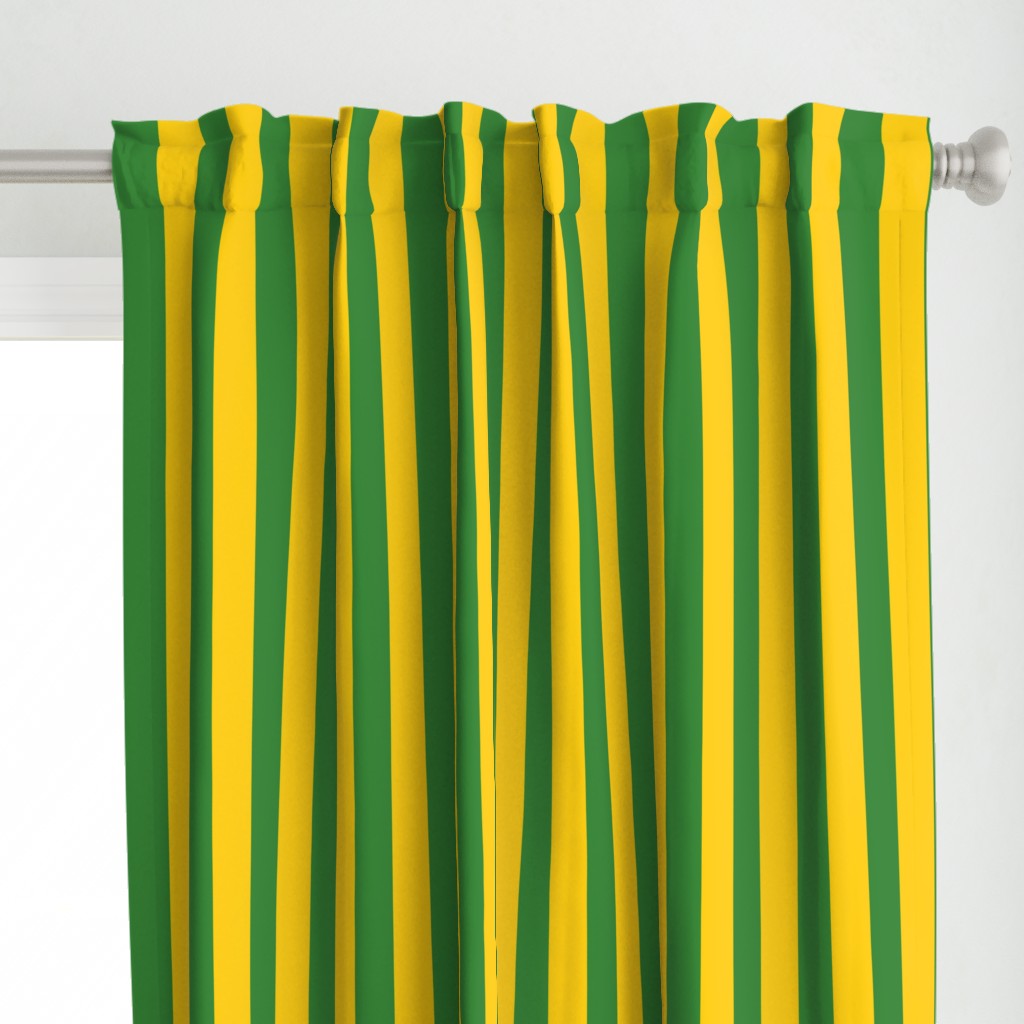 Smaller Scale Goodnight Moon Bold Vertical Stripes Yellow Gold and Green Classic Storybook Curtains