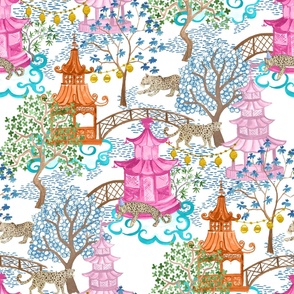 Party Leopards in Pagoda Forest Teal_ Pink and Rust 