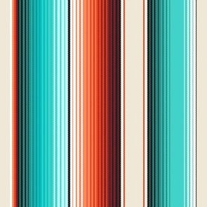 Wallpaper Scale Southwest Serape Blanket Vertical Stripes in Navajo White, Turquoise and Burnt Orange 