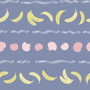 6" Apples and Bananas Stripe Blue