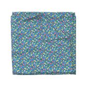 St. Patty's Symbols, Rainbow, Horseshoe, Heart, Clover, Lucky Fabric Blue Background