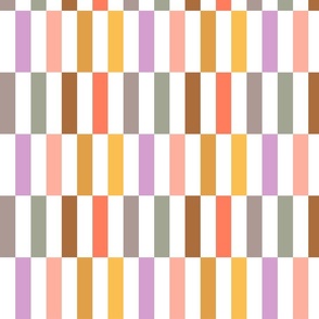 Long, rectangular boho check fabric in orange, yellow, brown, purple, gray and green 