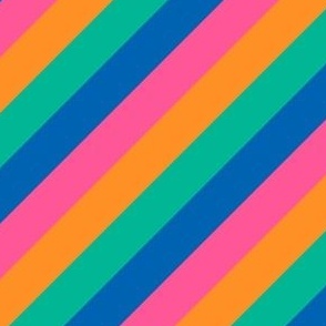Smaller Scale - Diagonal Cabana Stripes in Summer '93 Rainbow