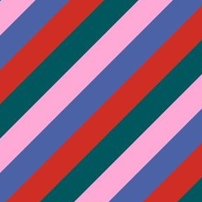 Smaller Scale - Diagonal Cabana Stripes in Whimsical Woodland Rainbow