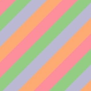 Smaller Scale - Diagonal Cabana Stripes in Faded Sherbet Rainbow