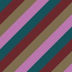 Smaller Scale - Diagonal Cabana Stripes in 80's Muted Jeweltone Rainbow