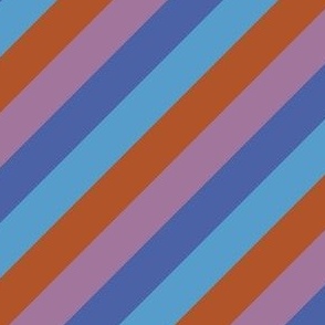 Smaller Scale - Diagonal Cabana Stripes in Rusty Retro Rainbow