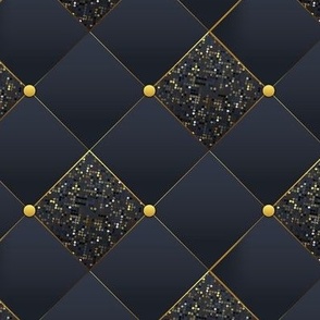 Art Deco Tiles in Gold and Glitter on Navy Blue