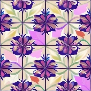 Purple and Green Polynesian Flower Grid