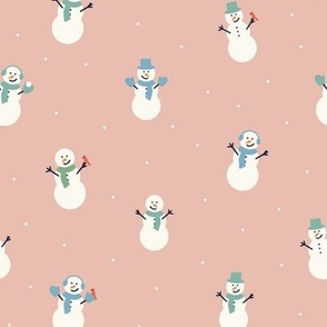 Ditzy Snow People on Pink - Winter Snowman with Scarves and Earmuffs