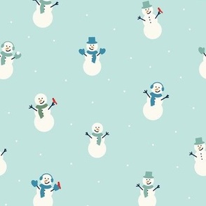 Ditzy Snow People on Aqua - Winter Snowman with Scarves and Earmuffs