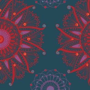 Kangaroo Paw Mandala Red on Teal - Large