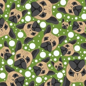 French Bulldogs & Dots Green