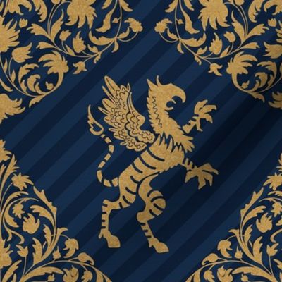 Golden Gryphon and floral ornament Medieval heraldic coat of arms - small scale