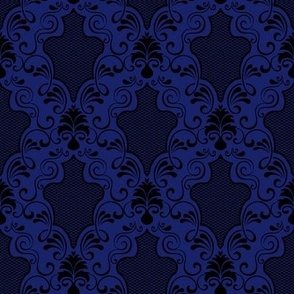 Mesh Lace Ogee Damask in Cobalt Blue and Black
