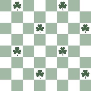 Retro Checkered Shamrocks, Vintage Clovers Picnic Pattern, Checkerboard Shamrock 