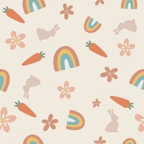 Boho Easter Carrots, Boho Bunnies, Small Scattered Rainbows, Easter Flowers 
