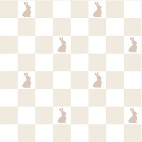 Retro Checkered Rabbits, Vintage Cream Picnic Pattern, Checkerboard, Easter Bunny 