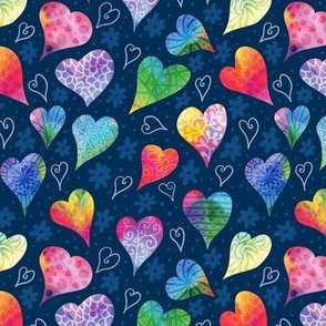 whimsical rainbow hearts on navy small scale 6"