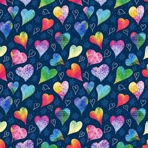 whimsical rainbow hearts on navy tiny scale 3"