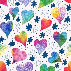 whimsical rainbow hearts on white normal scale 12"