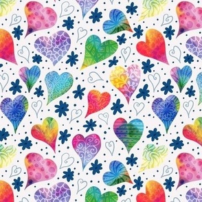 whimsical rainbow hearts on white small scale 6"