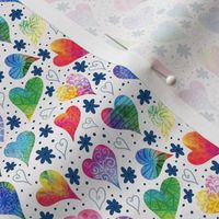 whimsical rainbow hearts on white tiny scale 3"