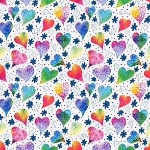 whimsical rainbow hearts on white tiny scale 3"